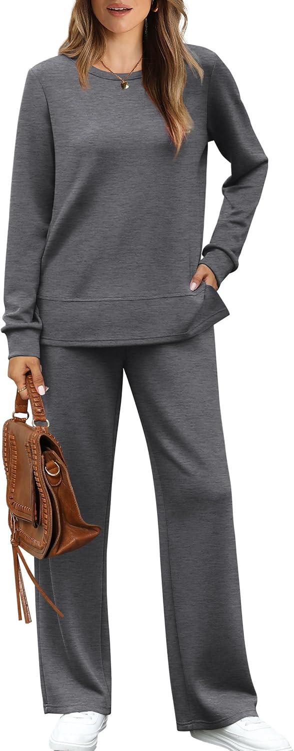 WIHOLL Casual Travel Outfits Fashion Wide Leg Tracksuit