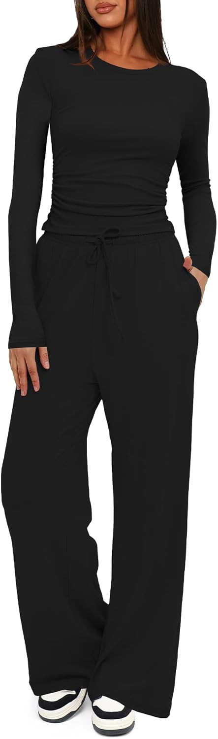 Darong Women's Long Sleeve Wide Leg Tracksuits Casual Lounge Set